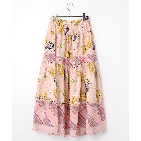 PINK HOUSE / ピンクハウス クマ葡萄プリントパッチワークスカート