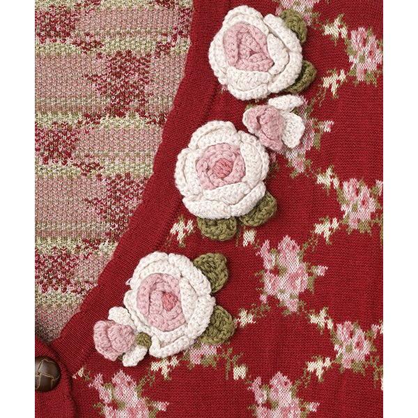 ピンクハウス★Classy Rose柄ニットカーディガン PINK HOUSE（ピンクハウス） ローズモチーフ使いジャガードニット