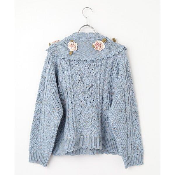 PINK HOUSE / ピンクハウス バラモチーフ付きヨークニット