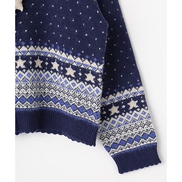 ピンクハウス 星柄編み込みニットカーディガン ネイビー PINK HOUSE（ピンクハウス） 星モチーフ丸ヨークニットカーディガン