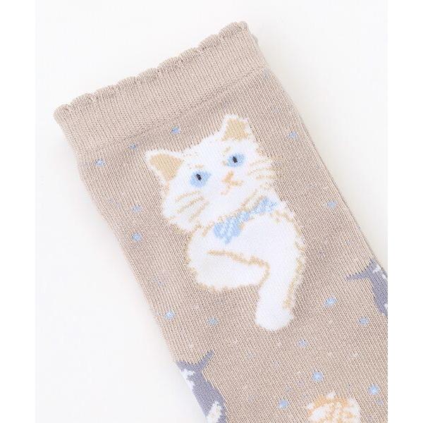 PINK HOUSE（ピンクハウス） さざ波とねこモチーフソックス