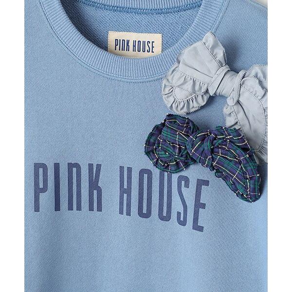 ピンクハウス　スウェット　トレーナー　リボン　プリント　パール　トップス PINK HOUSE（ピンクハウス） チェック＆無地リボンブローチ付きロゴ