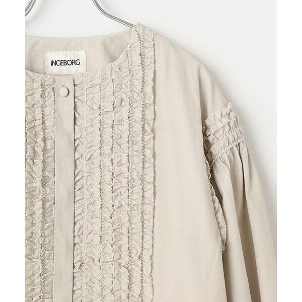 INGEBORG ツイードジャケット リボン フリル ノーカラージャケット INGEBORG 未使用 インゲボルグ 秋 冬 春 ドット フリル 使用