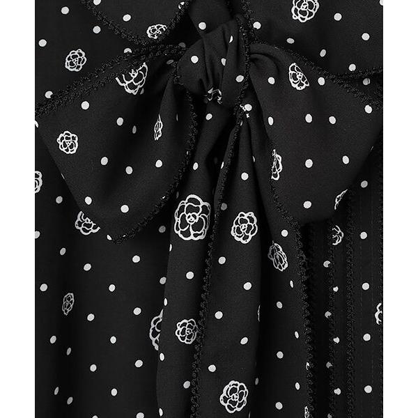 【試着のみ】インゲボルグ 黒 ドットカメリアリボン柄 ポリ ワンピース 試着のみ】インゲボルグ 黒 ドットカメリアリボン柄 ポリ ワンピース