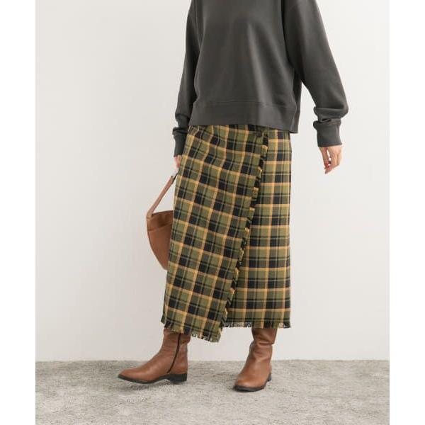 フリンジチェックラップストレートスカート フリンジチェックラップストレートスカート[DR47-25E102]｜URBAN