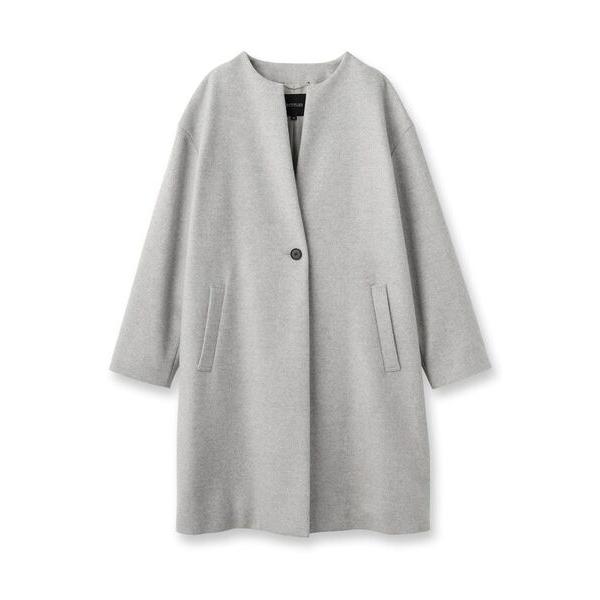アンタイトル ノーカラー カシミヤ混 ウールコート L グレージュ UNTITLED（アンタイトル） 【ゆったり/軽やか】カシミヤ混ノーカラー