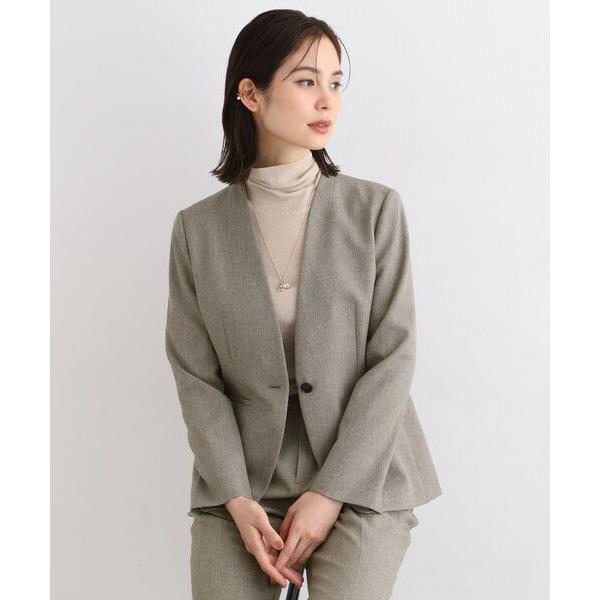 美品！INDIVI ウールライクノーカラージャケット&パンツセット INDIVI（インディヴィ） 【定番スーツ／洗える／メランジ】ウール