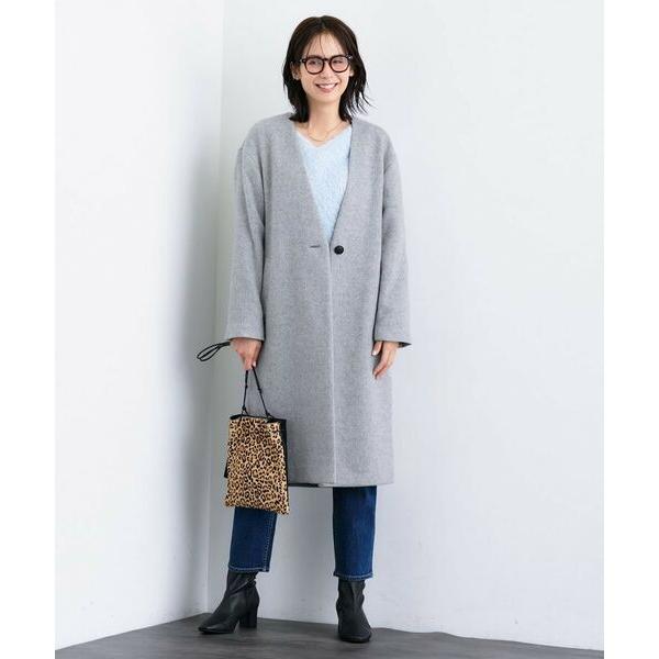 INDIVI カシミヤ混 ウールロングコート 46 ライトグレー 比翼3L 4L INDIVI（インディヴィ） 【軽量／ウール混】ライトフォルム ロング