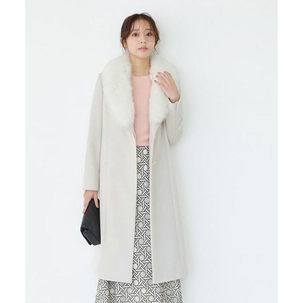 【極美品】クレージュ フォックスファー チェック柄 ウールコート M ジャケット 日本製／フォックスファー／カシミヤ混】ファー付ウールコート