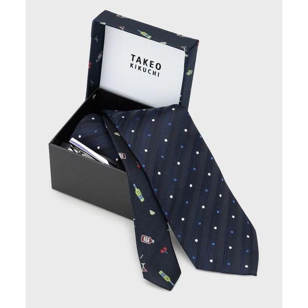 お買い得✨ネクタイセット ✨TAKEO KIKUCHIおまけ TAKEO KIKUCHI（タケオキクチ） 【お酒柄】ブルーネクタイ＆タイバー