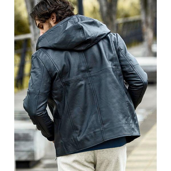 SHIFFON（シフォン） レイヤードシープレザー中綿フードジャケット