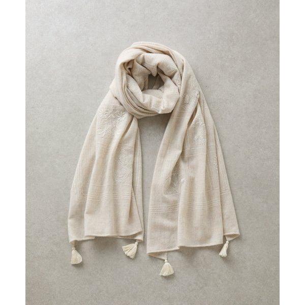 25ss 新品タグ付き ビアズリー 白 パネル刺繍リネンポンチョ 麻100% BEARDSLEY（ビアズリー） 《CITRUS》刺繍タッセルストール