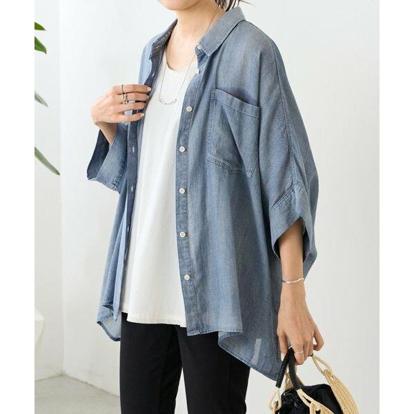 BEARDSLEY / ビアズリー シフォンデニムポンチョシャツの画像