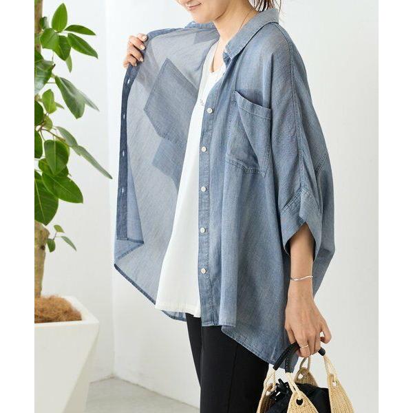 BEARDSLEY / ビアズリー シフォンデニムポンチョシャツの画像