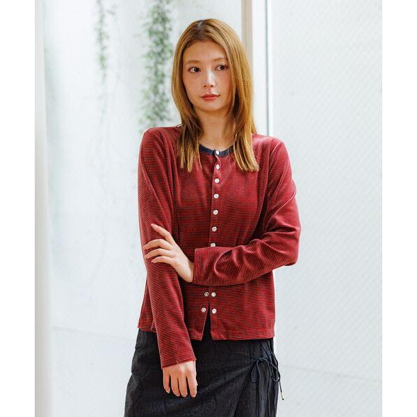 Rouge vif la cle / ルージュ・ヴィフ ラクレ 【Le Melange/ル・メランジュ】ベロアボーダーカーディガン/ベロア/カー | Rouge vif la cle | 02