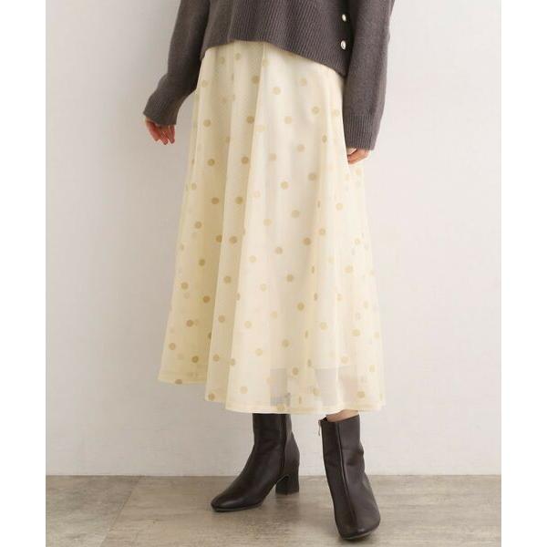 grove / グローブ 甘さを抑えて、品よく華やぐ　メッシュフロッキードットスカート