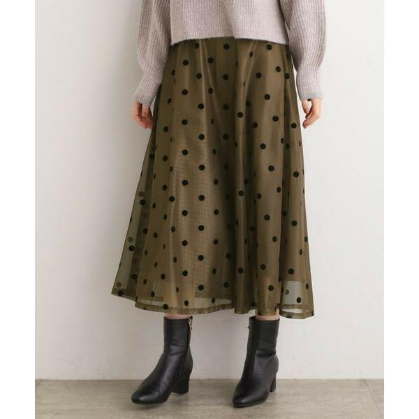 grove / グローブ 甘さを抑えて、品よく華やぐ　メッシュフロッキードットスカート