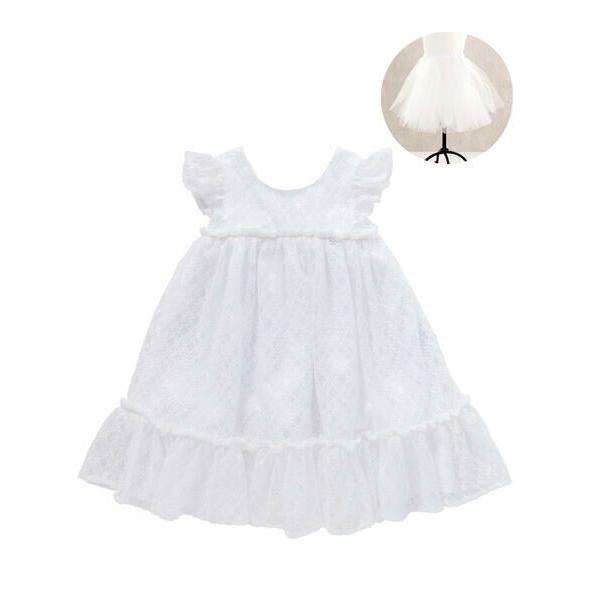 BeBe / べべ 【パニエ付】【日本製】ラッセルレースギャザードレス(100~140cm)の画像