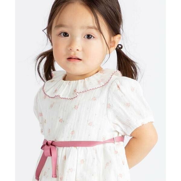 BeBe / べべ 【お揃い】花柄フリルカラーパフスリーブワンピース(80~100cm)の画像
