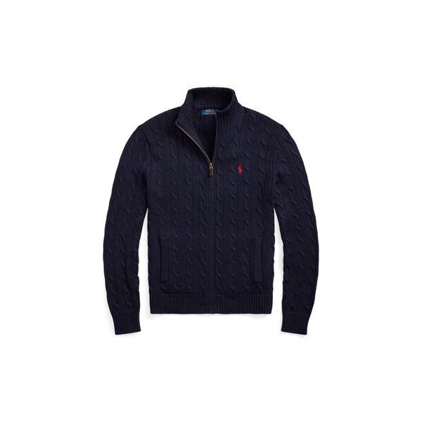美品　ポロラルフローレン 現行 ケーブル編み ニットブルゾン フルジップ　黒　M ケーブルニット コットン フルジップ フーディ （パーカー