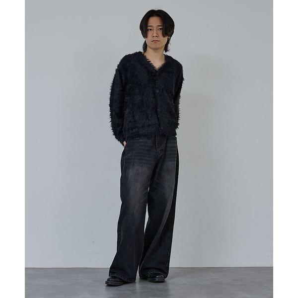 【新品未使用】AH ABAHOUSE ロングシャギー ニットカーディガン　黒　M ABAHOUSE（アバハウス） 【AH ABAHOUSE】ロングシャギー ニット