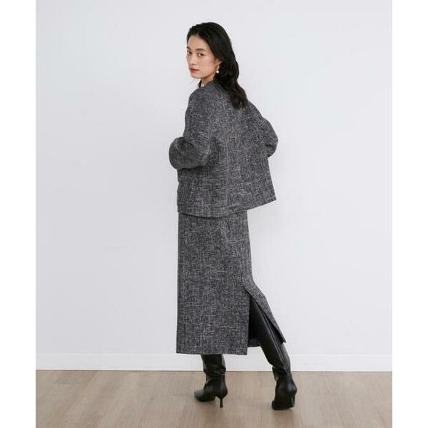 INED　イネド　ノーカラー　ツイード　ジャケット　黒　グレー　サイズ9 ノーカラーツイードジャケット｜INED（イネド）｜フランドル