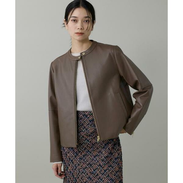 INED / イネド 《大きいサイズ》ラムレザー ジップアップブルゾンの画像