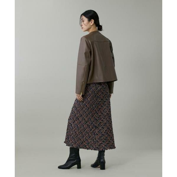 INED / イネド 《大きいサイズ》ラムレザー ジップアップブルゾンの画像