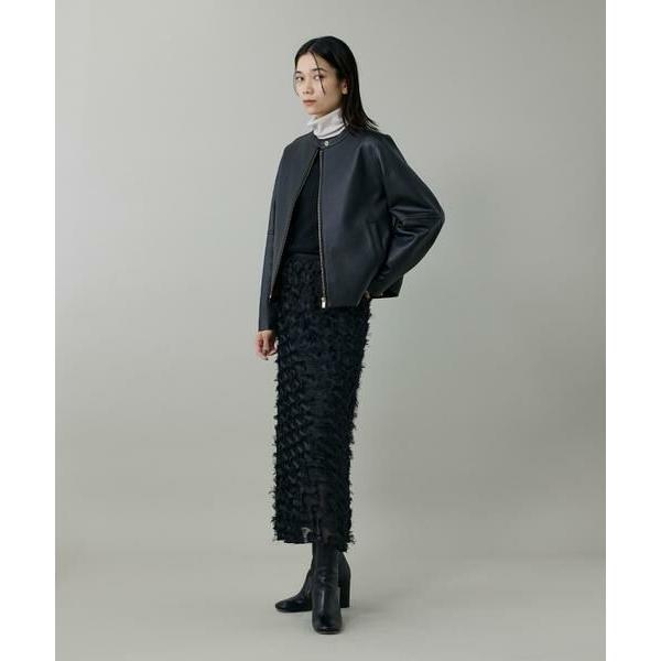 INED / イネド 《大きいサイズ》ラムレザー ジップアップブルゾンの画像