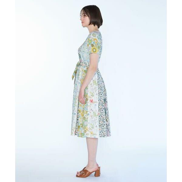 SCAPA スキャパ リバティプリントパッチワークワンピース 総柄 ブルー 半袖 SCAPA（スキャパ） Liberty Printパッチワークワンピース : タカシマヤ