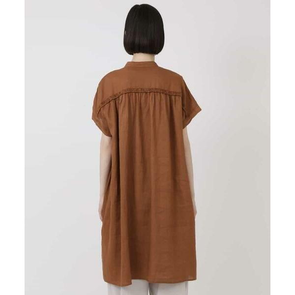 ヒロコビス 現行 麻製品染めロング丈ブラウス　洗える バンドカラー　ブラウス HIROKO BIS / ヒロコビス 麻製品染めロング丈ブラウス /洗える