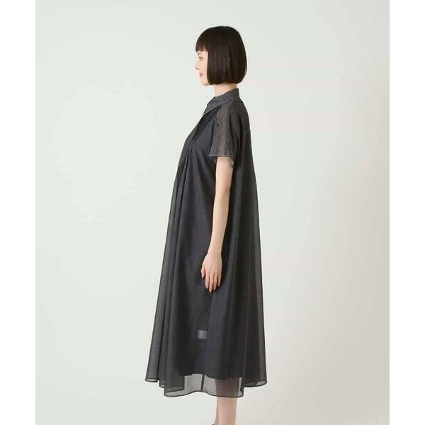 HIROKO BIS / ヒロコビス サテンデニムピンタックデザインワンピース /洗えるの画像