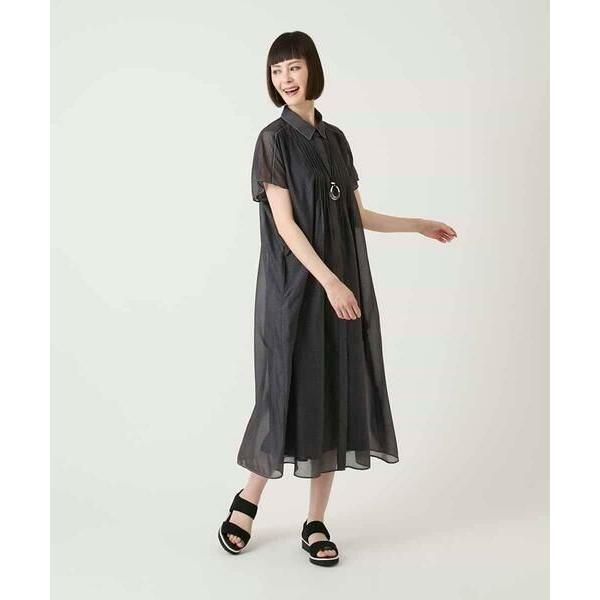 HIROKO BIS / ヒロコビス サテンデニムピンタックデザインワンピース /洗えるの画像