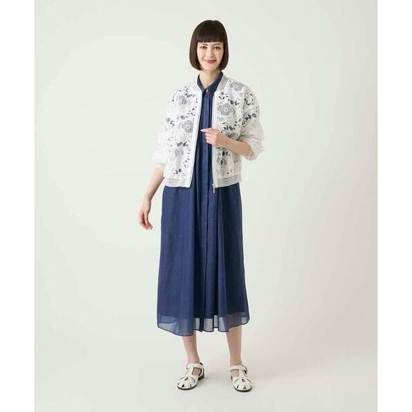 HIROKO BIS / ヒロコビス サテンデニムピンタックデザインワンピース /洗えるの画像