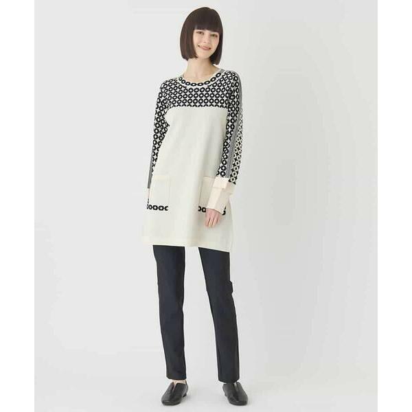 【新品タグ付】HIROKO BIS ヒロコビス チュニック 幾何学ストライプ柄 HIROKO BIS / ヒロコビス ジャカード×インターシャ幾何柄チュニック