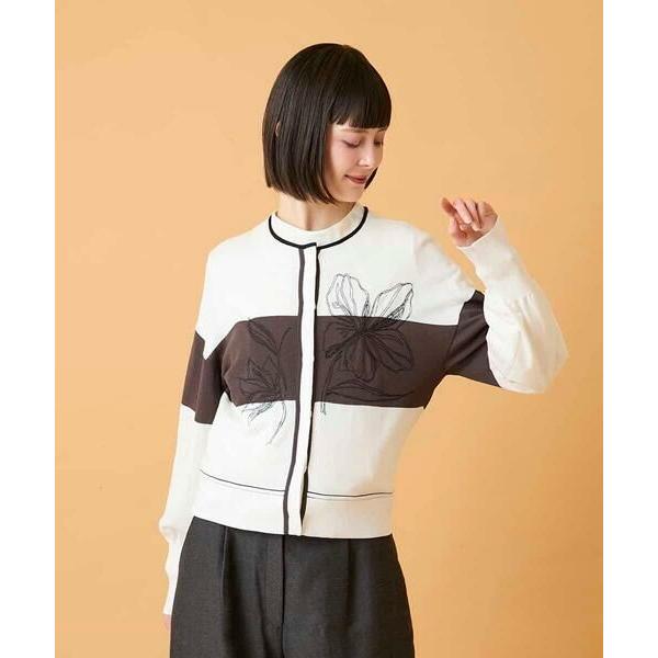 HIROKO BIS / ヒロコビス 花刺繍ブロッキングデザインカーディガンの画像