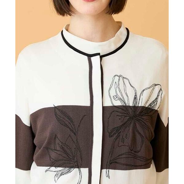 HIROKO BIS / ヒロコビス 花刺繍ブロッキングデザインカーディガンの画像