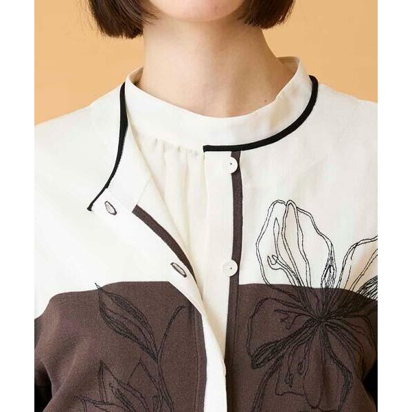 HIROKO BIS / ヒロコビス 花刺繍ブロッキングデザインカーディガンの画像