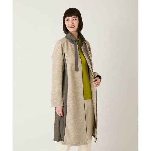 HIROKO BIS ヒロコビス　異素材スタンドカラー　ロングコート HIROKO BIS / ヒロコビス 異素材スタンドカラーロングコート /洗える