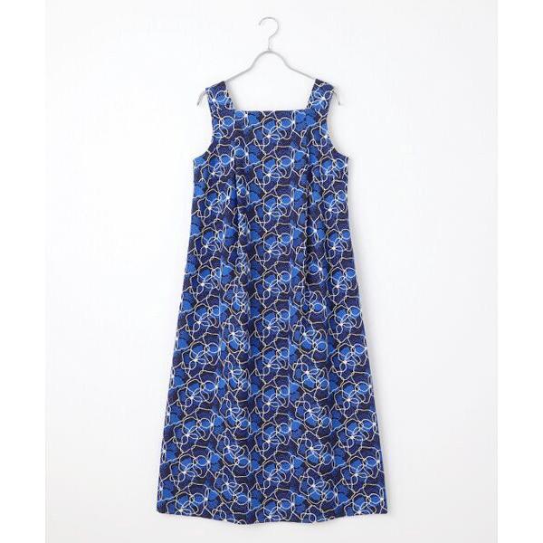 TABASA ストライプ花柄刺繍半袖ワンピース