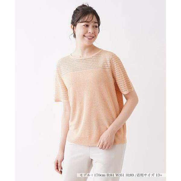 Leilian PLUS HOUSE / レリアンプラスハウス 透かし編み切り替えクルーネックニット