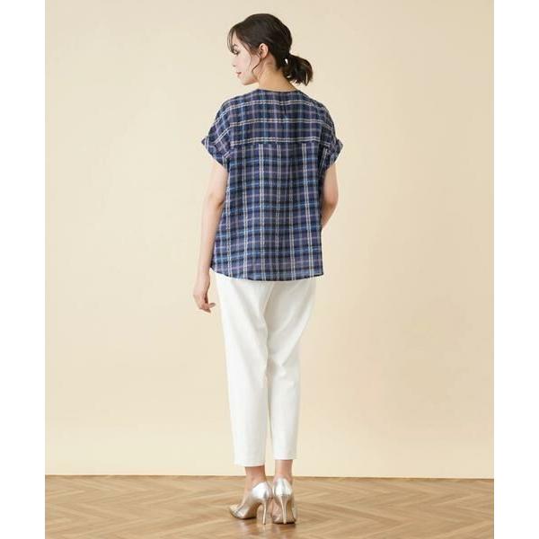 Leilian PLUS HOUSE / レリアンプラスハウス チェッククルーネックブラウス 