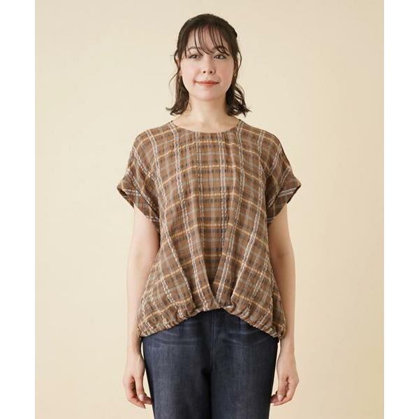 Leilian PLUS HOUSE / レリアンプラスハウス チェッククルーネックブラウス 