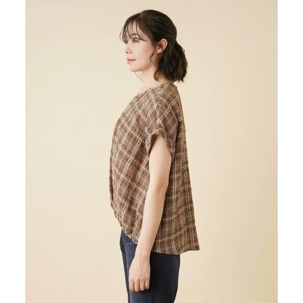 Leilian PLUS HOUSE / レリアンプラスハウス チェッククルーネックブラウス 