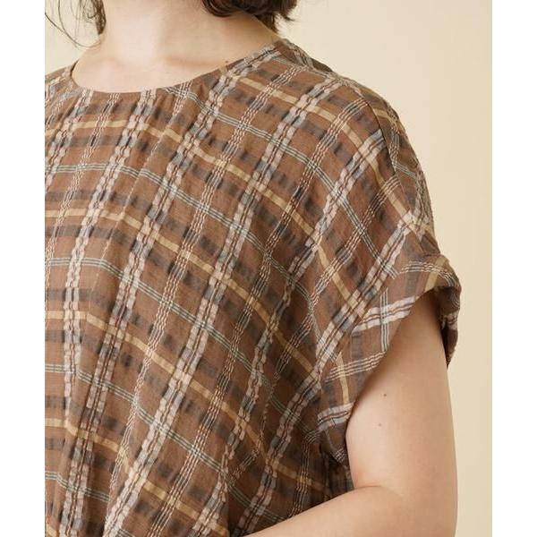 Leilian PLUS HOUSE / レリアンプラスハウス チェッククルーネックブラウス 