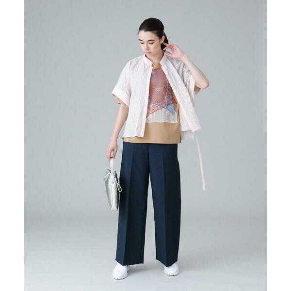 レディース 美品 ヒロココシノ しわ加工ウエストリボンブラウス 半袖 M