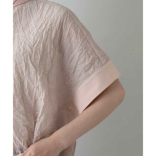 レディース 美品 ヒロココシノ しわ加工ウエストリボンブラウス 半袖 M