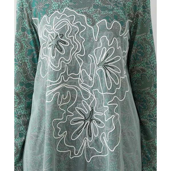 極美品❤️洗える❤️ヒロココシノ コード刺繍レースプリントデザインチュニック 40 HIROKO KOSHINO / ヒロココシノ コード刺繍レースプリントデザイン