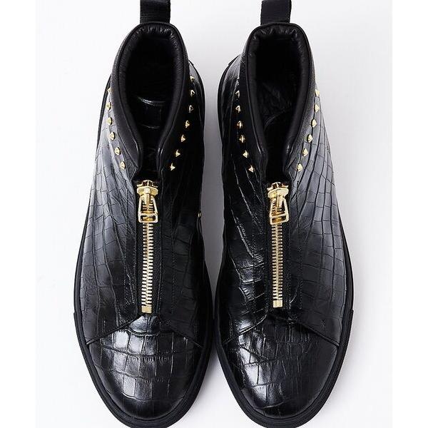 アルフレッドバニスター LEON別注 クロコ型押し センタージップスニーカー LEON別注】クロコ型押し センタージップ スタッズ スニーカー