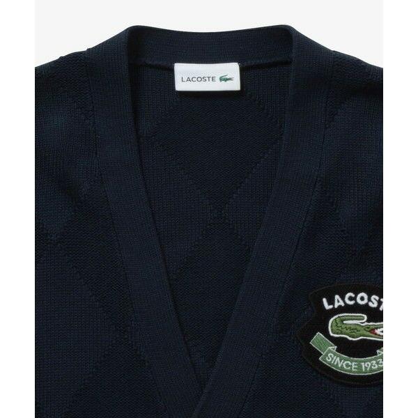 ✨未使用品✨ラコステ　トーナルアーガイル柄 Vネックコットンニットカーディガン LACOSTE（ラコステ） トーナルアーガイル柄 Vネックコットンニット